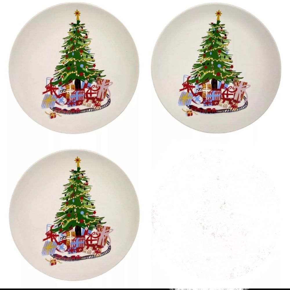 3 Threshold 7.5" Christmas Tree Stoneware Appetizer Plates
